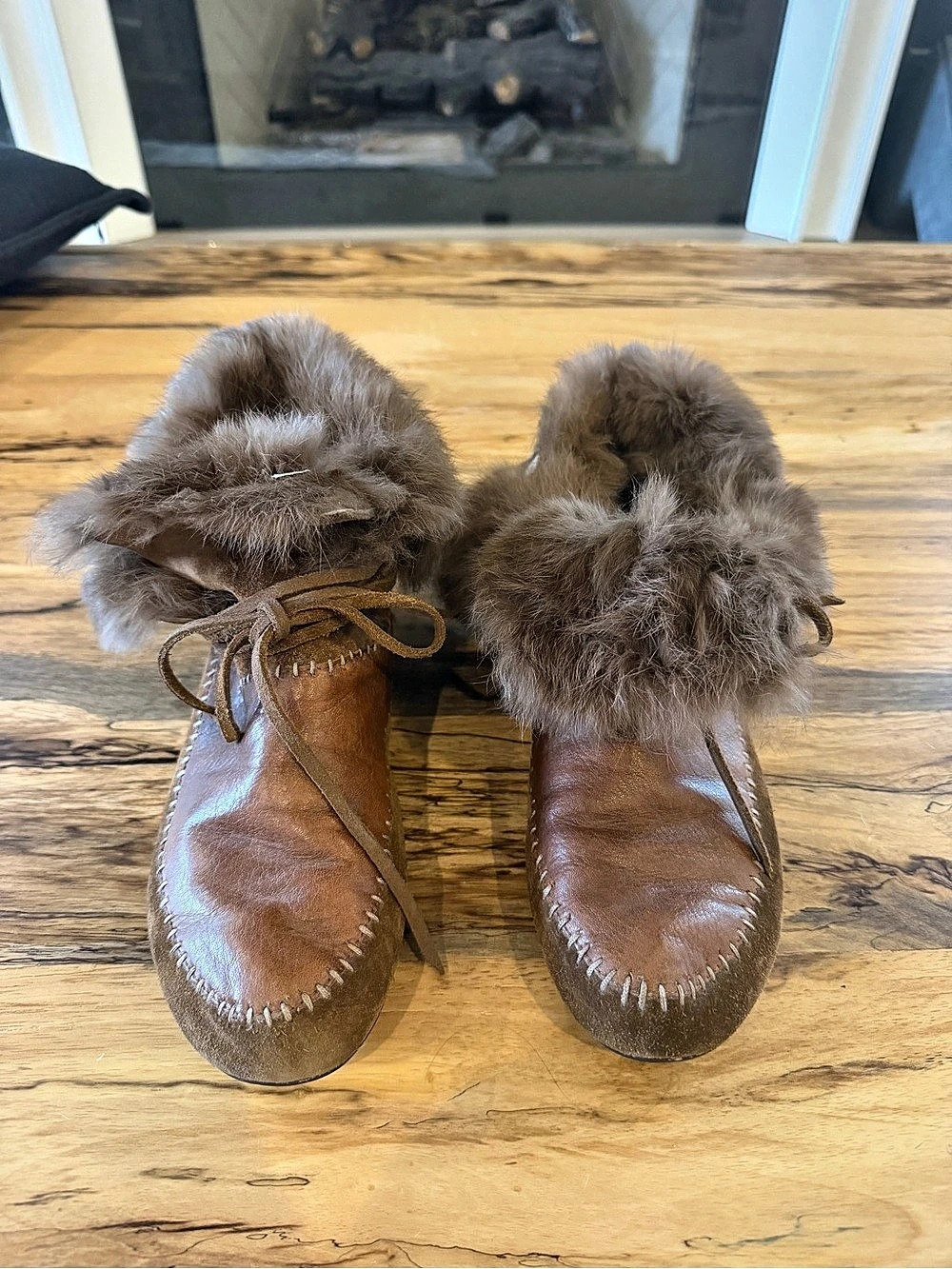 House of Harlow 1960 Maddox Leather Rabbit Fur Moccasin Boots EU 40
